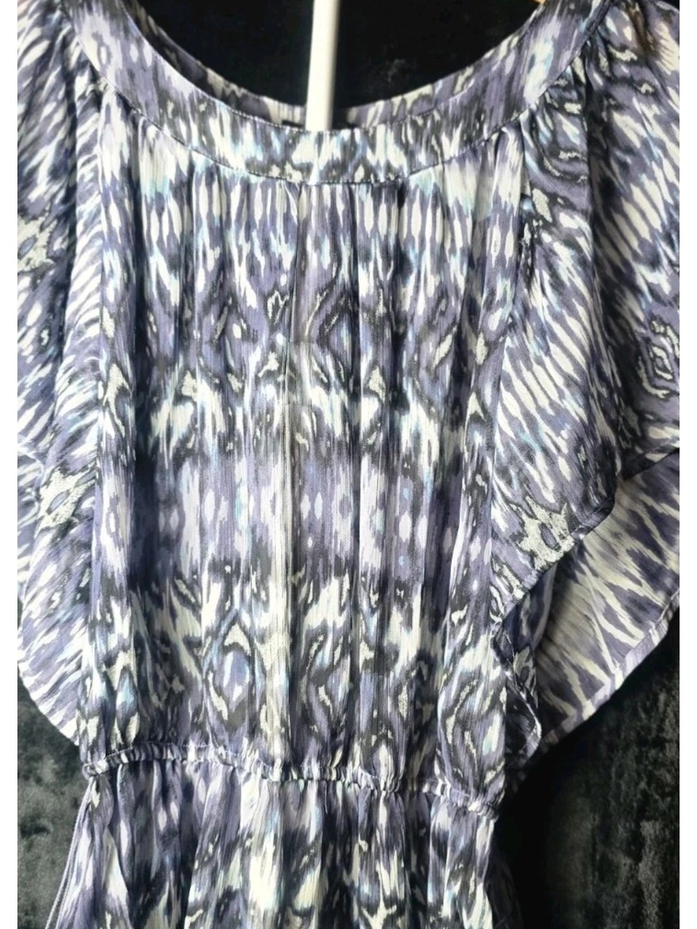 FANG Lavender Ikat Print Flutter Sleeve Blouse